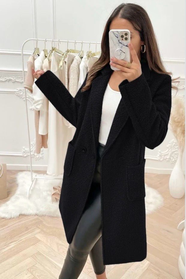 Pluche teddy mid- length coat met zakken voor dames 