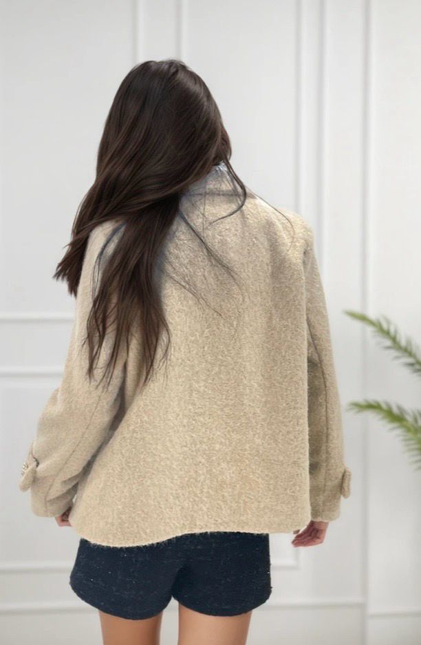 Zwarte korte Bouclé Blazer jas met Gouden Knopen voor dames