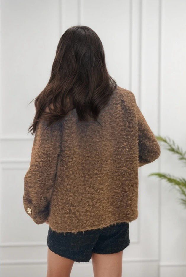 Zwarte korte Bouclé Blazer jas met Gouden Knopen voor dames