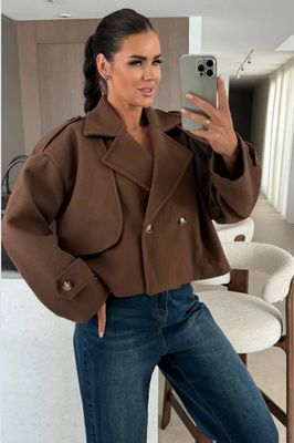 Modern cropped jacket dames – Elegant jasje met wollen voering 