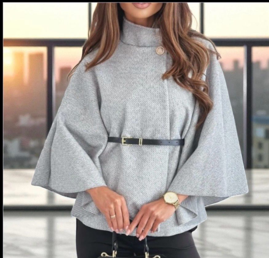 Elegante poncho jas met riem – Beige, Grijs, Burgundi of Zwart | Infinity Me 