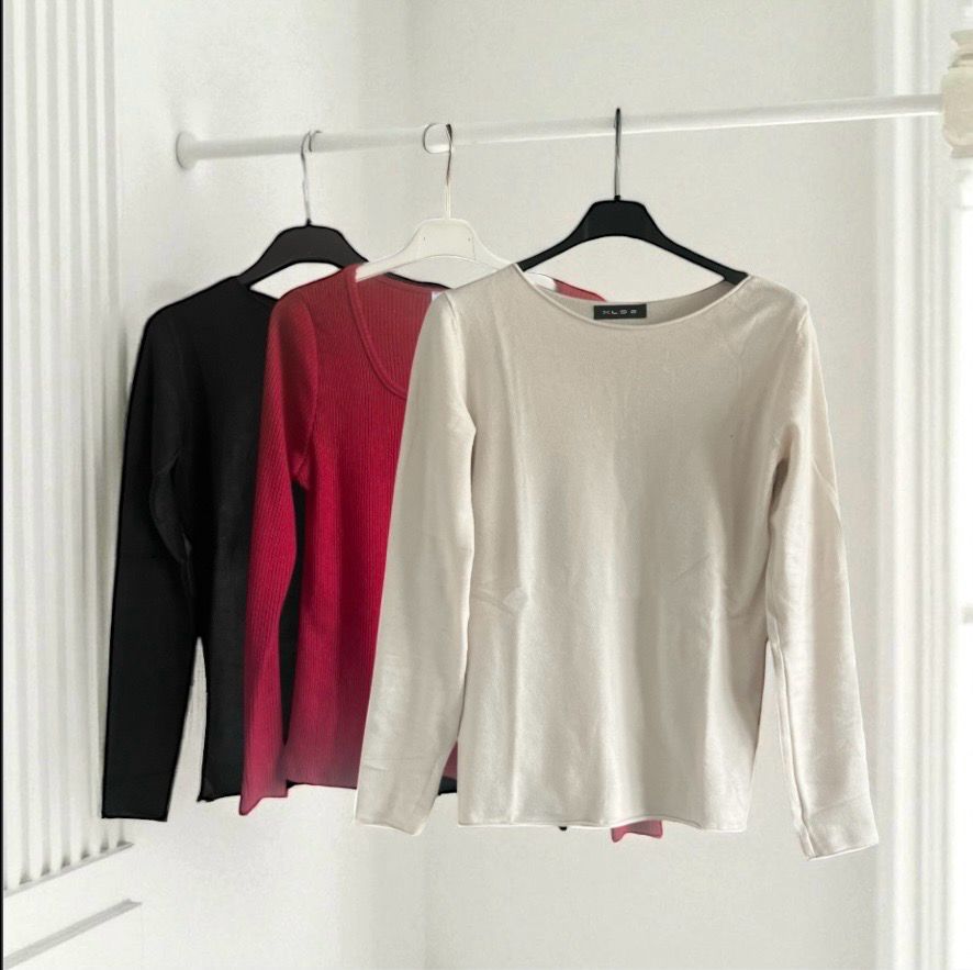 Dames Longsleeve Top One Size – Zacht Basic Shirt in zwart, beige en burgundi