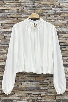 Elegante blouse in effen kleur en romantische soepelvallende mouwen – trendy met viscose voering