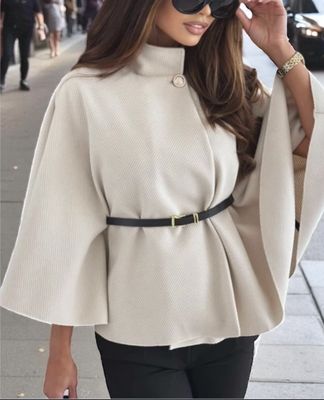 Elegante poncho jas met riem – Beige, Grijs, Burgundi of Zwart | Infinity Me 