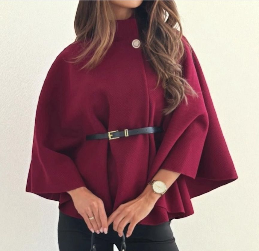 Elegante poncho jas met riem – Beige, Grijs, Burgundi of Zwart | Infinity Me 