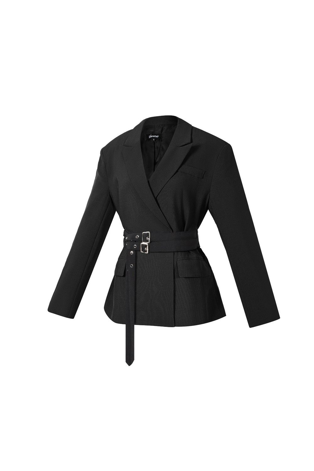 Infinity Me Double Belt Blazer – Parisian Chic Statement in Zwart 