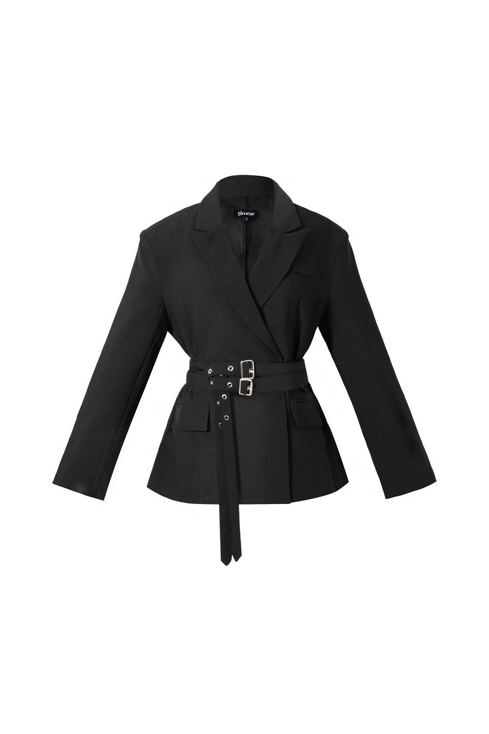 Infinity Me Double Belt Blazer – Parisian Chic Statement in Zwart 