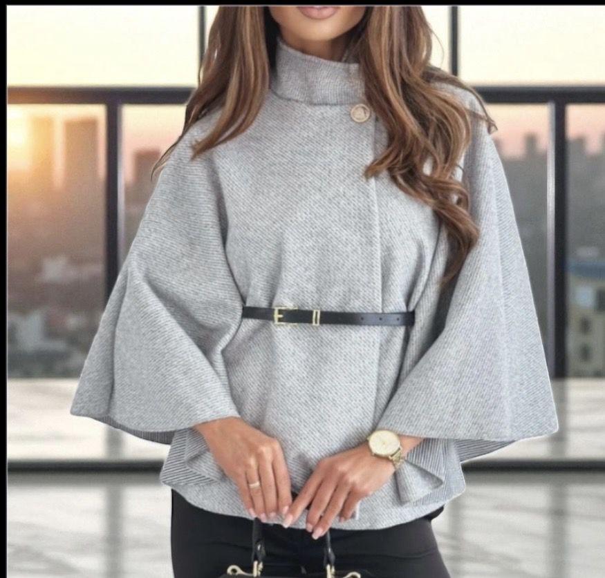 Elegante poncho jas met riem – Beige, Grijs, Burgundi of Zwart | Infinity Me 