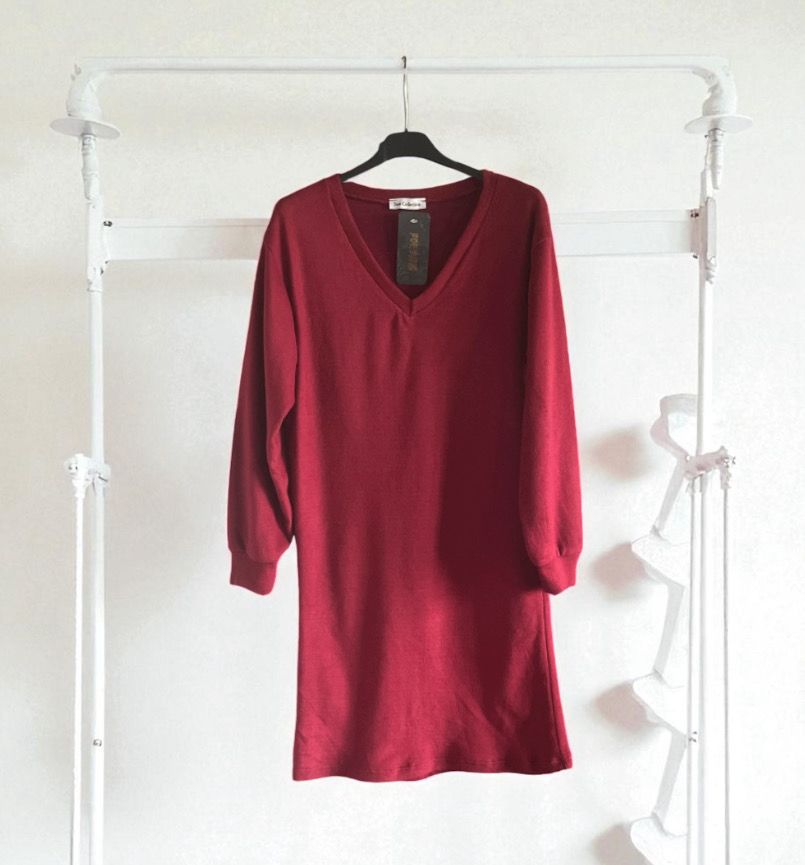 Sweater Jurk met V-hals – comfy midi korte jurk voor dames