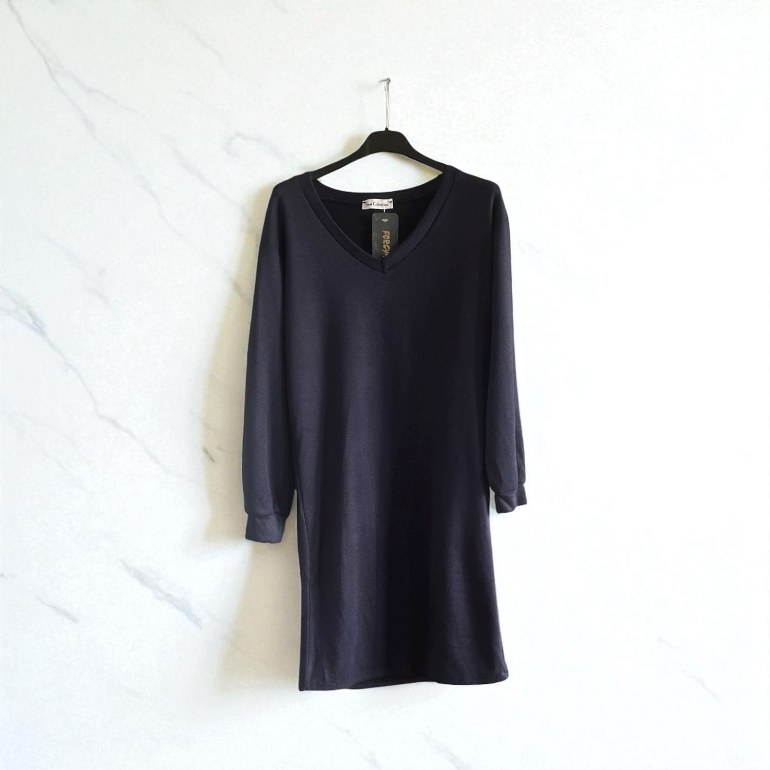 Sweater Jurk met V-hals – comfy midi korte jurk voor dames