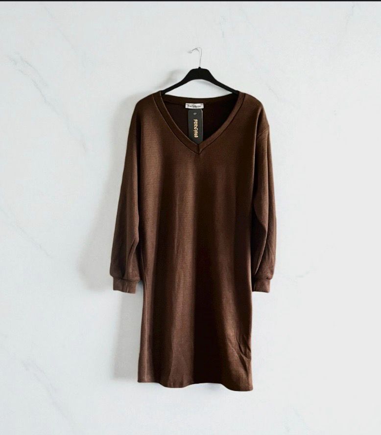 Sweater Jurk met V-hals – comfy midi korte jurk voor dames