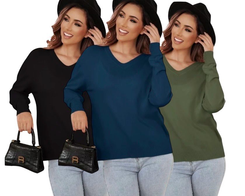 3-Packone one size Zachte Comfy V-Hals Sweaters – Everyday Essentials 