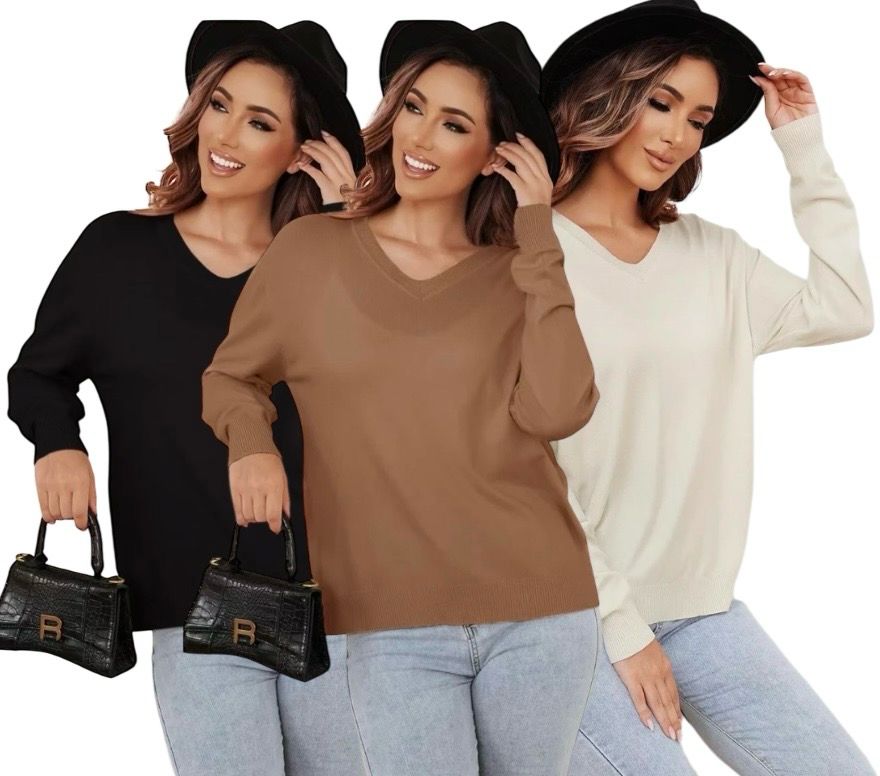 3-Packone one size Zachte Comfy V-Hals Sweaters – Everyday Essentials 