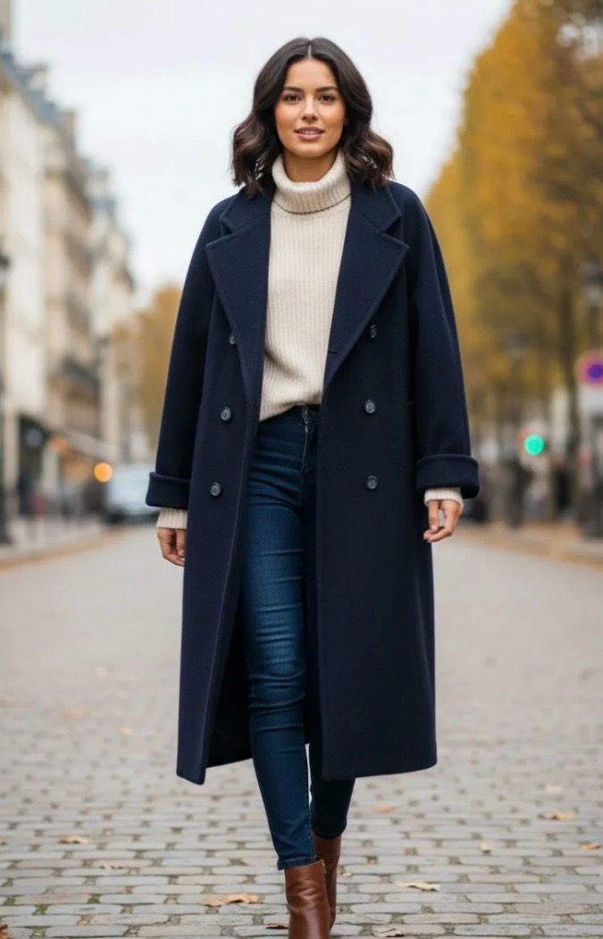 Oversized Lange navy mantel – Tijdloze elegante winterjas | Infinity Me
