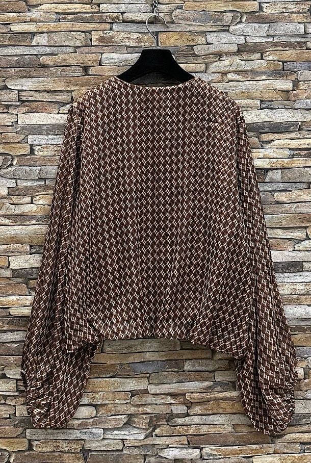 Bruine V-hals blouse met print – Made in Italy | Infinity Me
