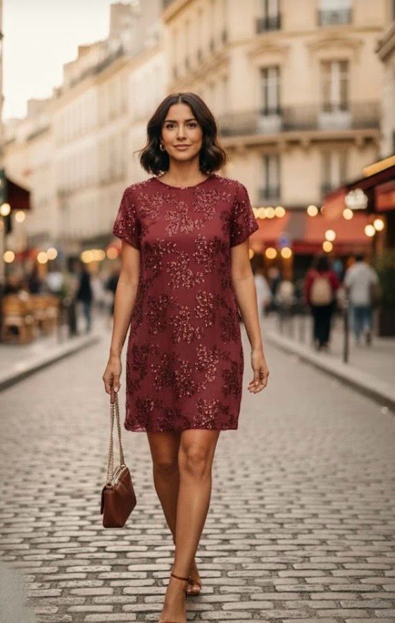 Feestjurk met Pailletten – Elegante Shift Dress met Korte Mouwen | Infinity Me