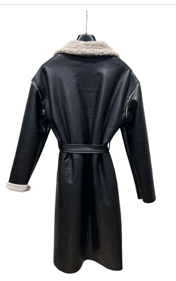 Lange jas in suède-look met teddy voering – Zwart | Infinity Me