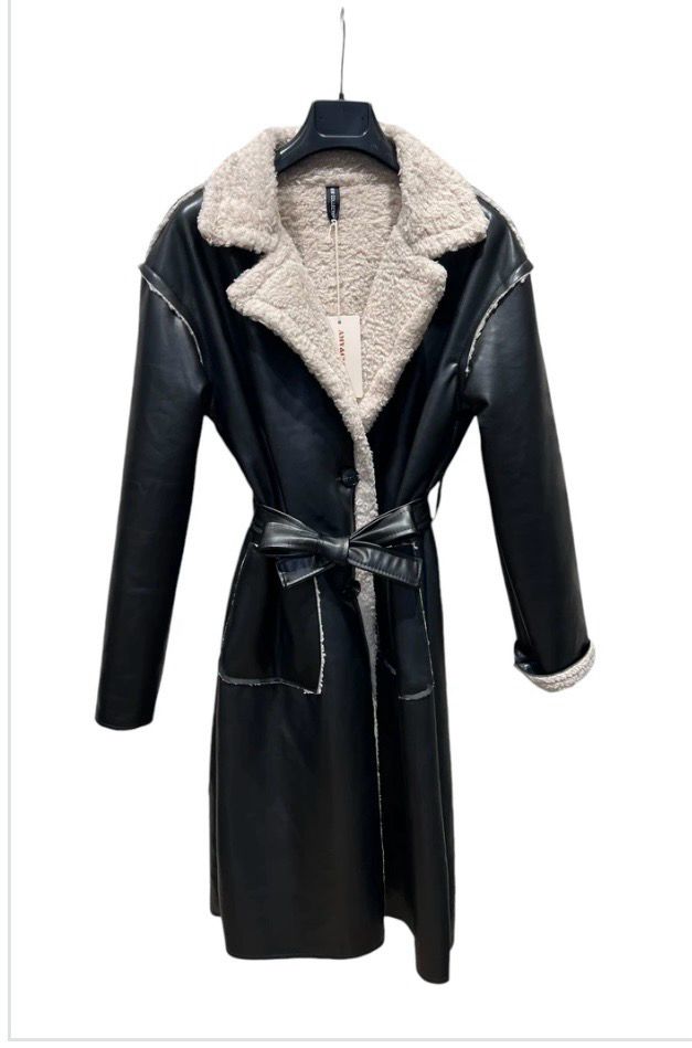 Lange jas in suède-look met teddy voering – Zwart | Infinity Me