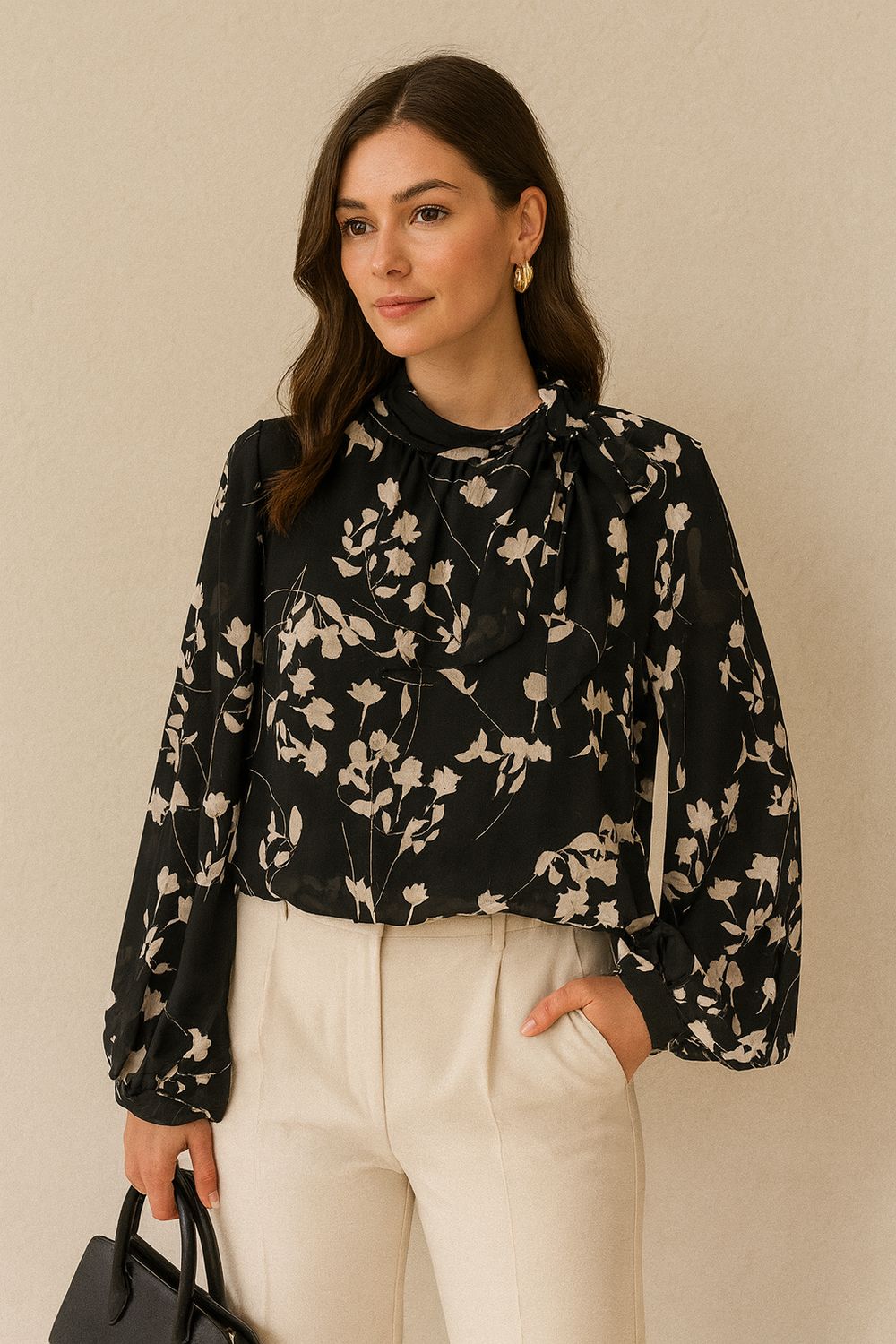 Chique blouse met print en romantische soepelvallende mouwen – trendy met viscose voering