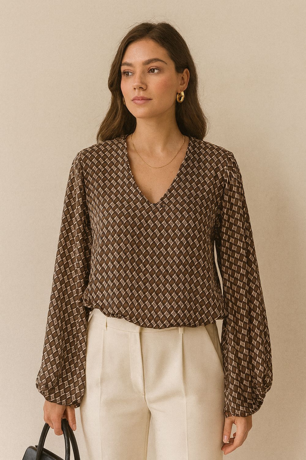  V-hals blouse met print – Made in Italy | Infinity Me