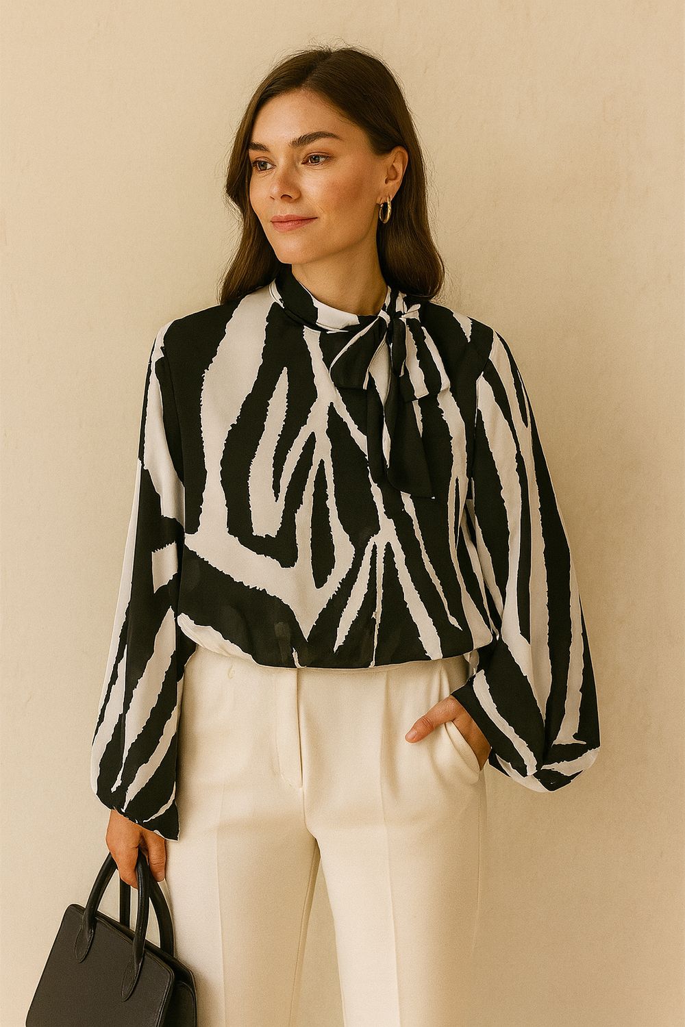 Chique blouse met print en romantische soepelvallende mouwen – trendy met viscose voering