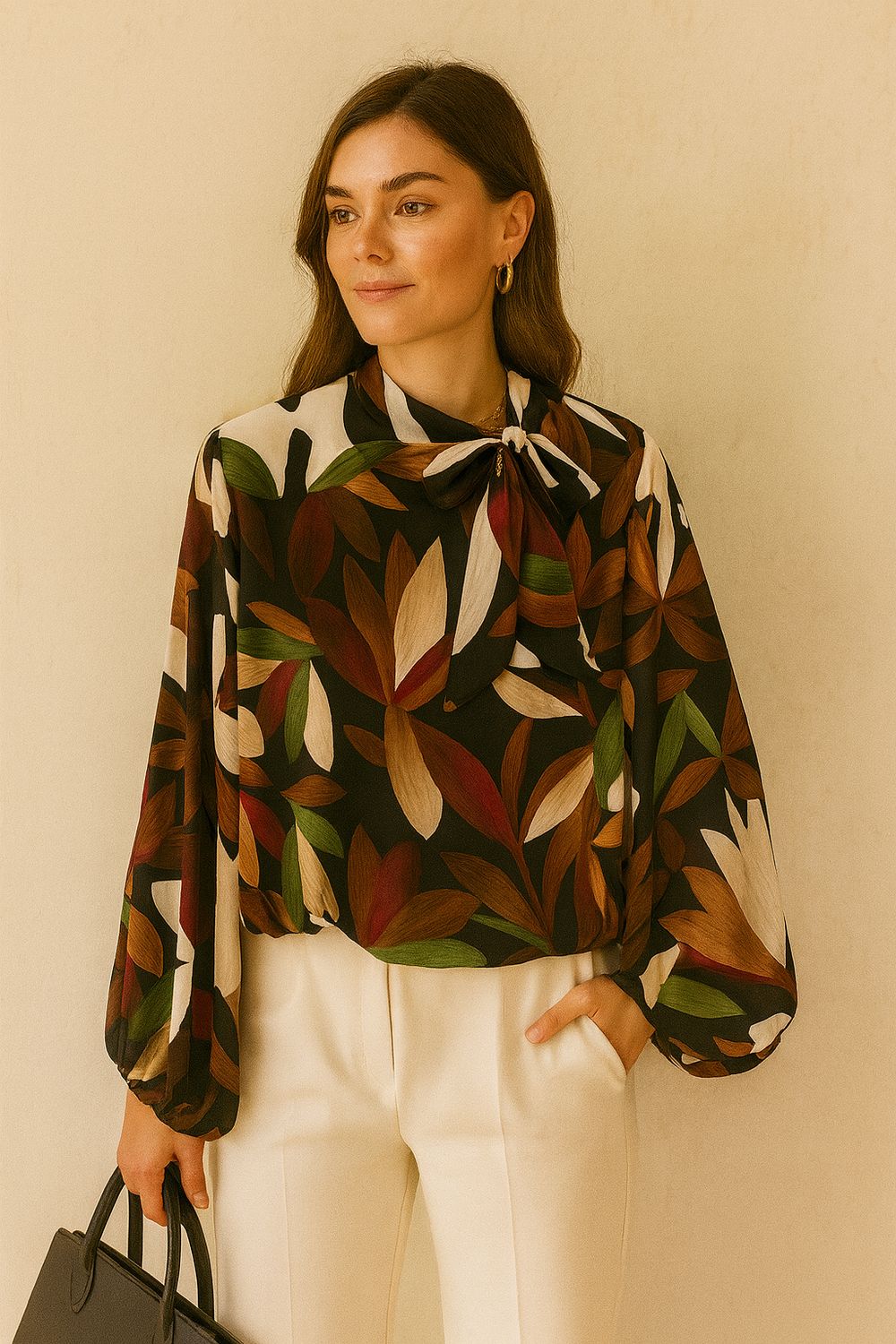 Chique blouse met print en romantische soepelvallende mouwen – trendy met viscose voering