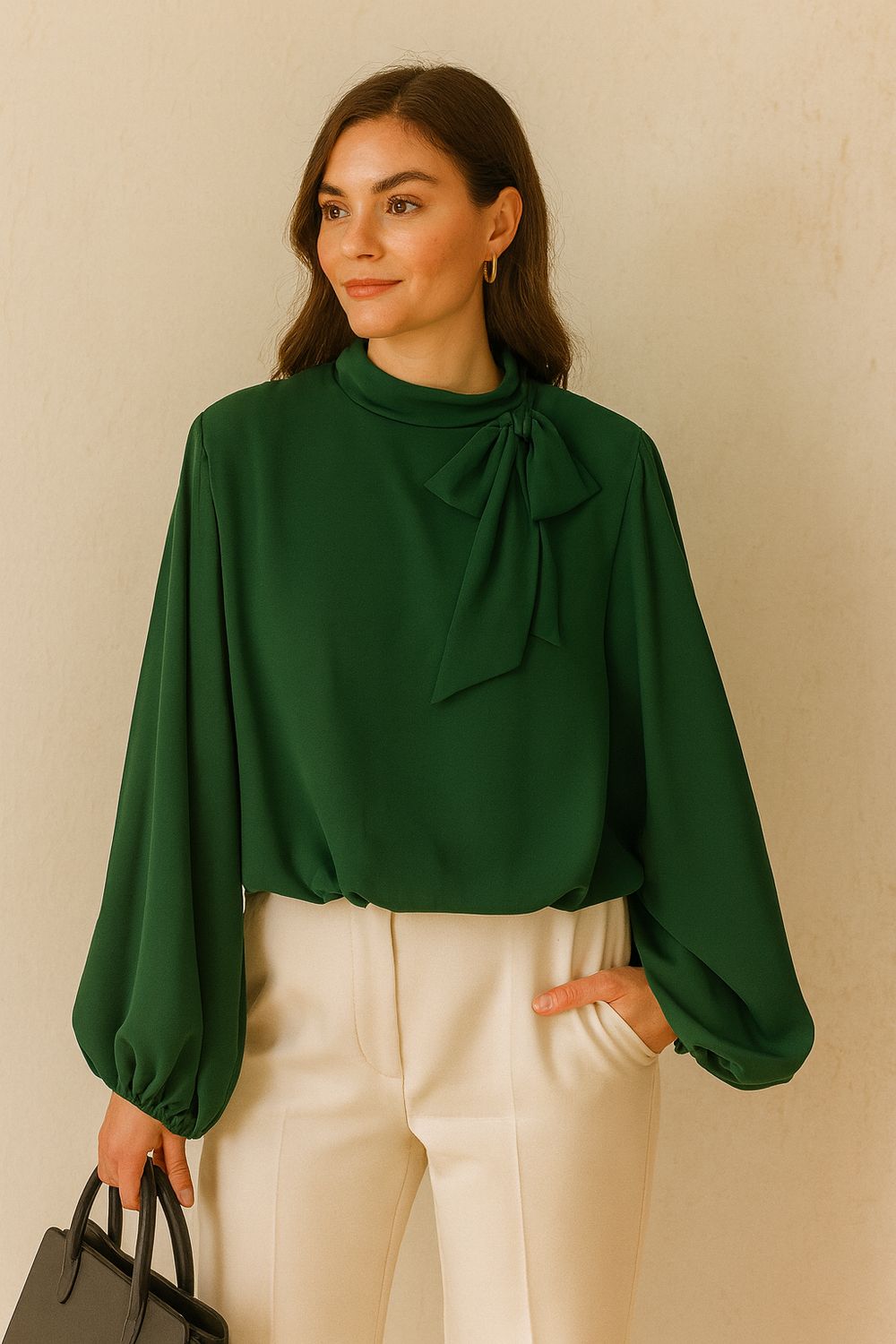 Chique blouse en romantische soepelvallende mouwen – trendy met viscose voering