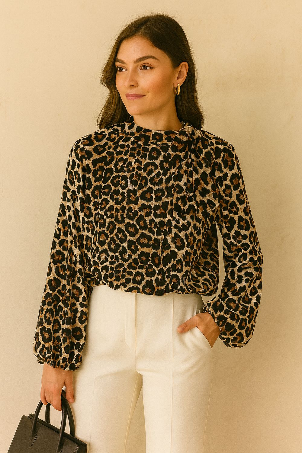 Chique blouse met print en romantische soepelvallende mouwen – trendy met viscose voering