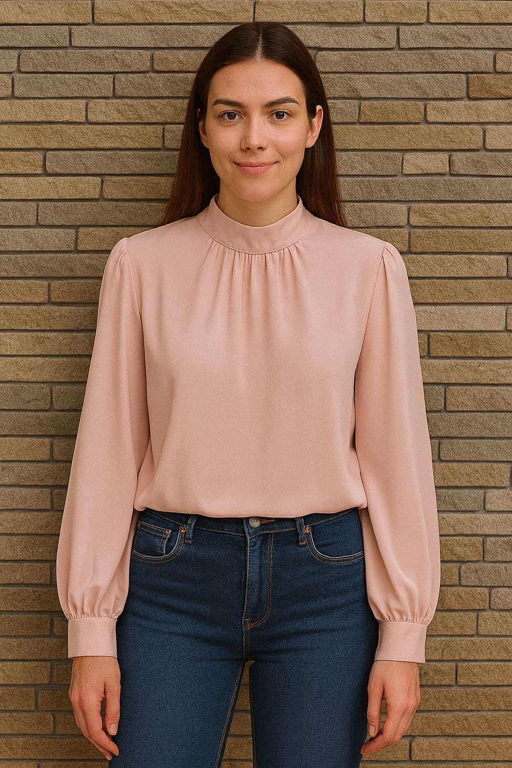 Elegante blouse in effen kleur en romantische soepelvallende mouwen – trendy met viscose voering