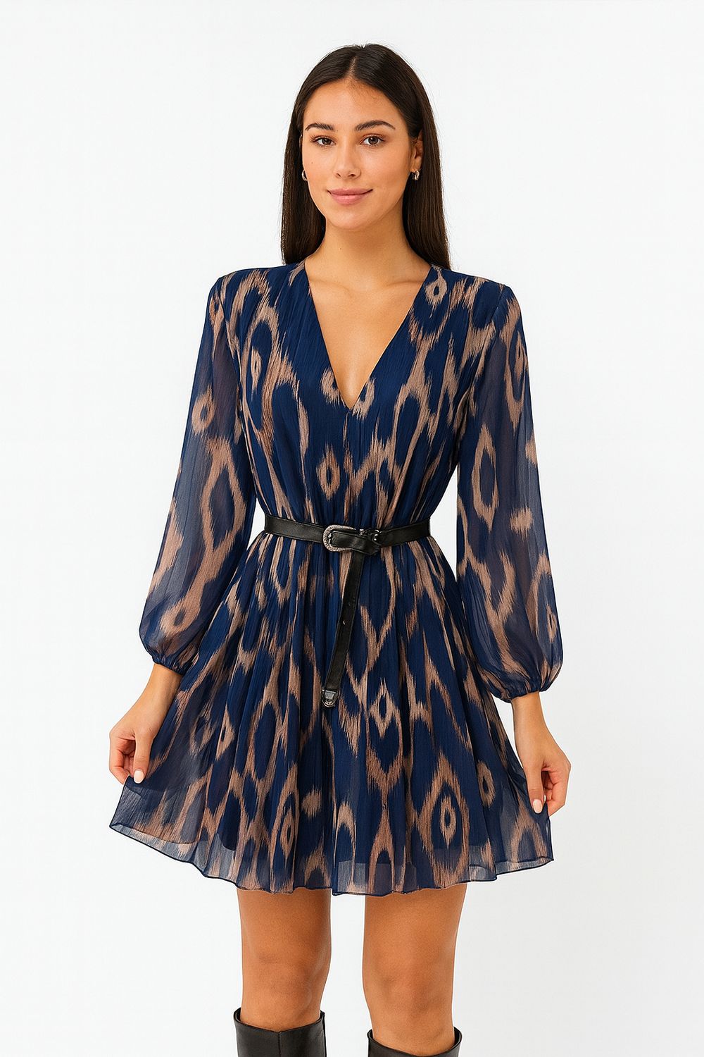 Plissé jurk met V-hals in verschillende kleuren en print – Elegante mini jurk