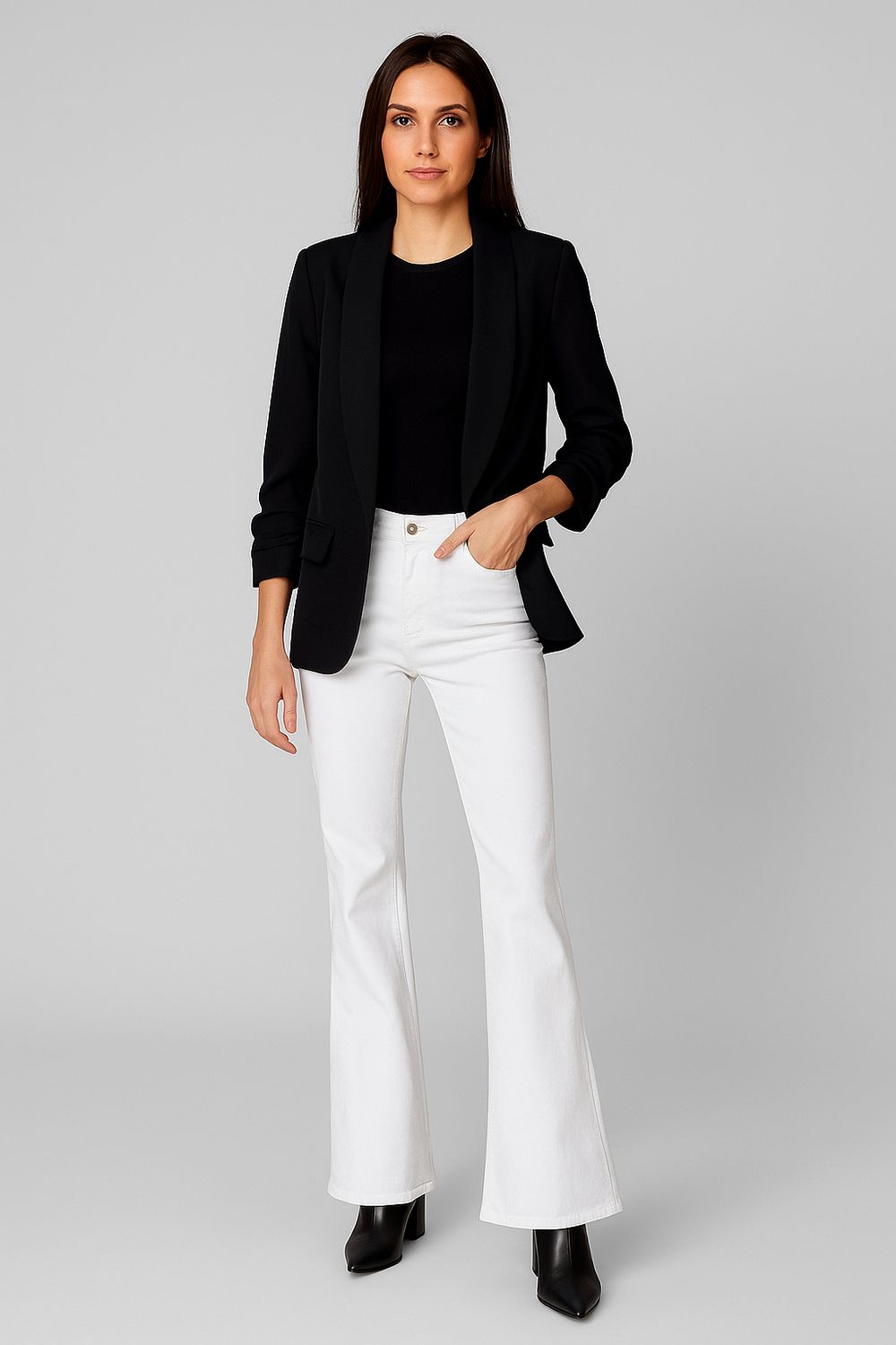 Blazer Met Opgestroopte Mouwen - Blazer Met Drie Kwart Mouwen - Lente/ Zomer Blazer