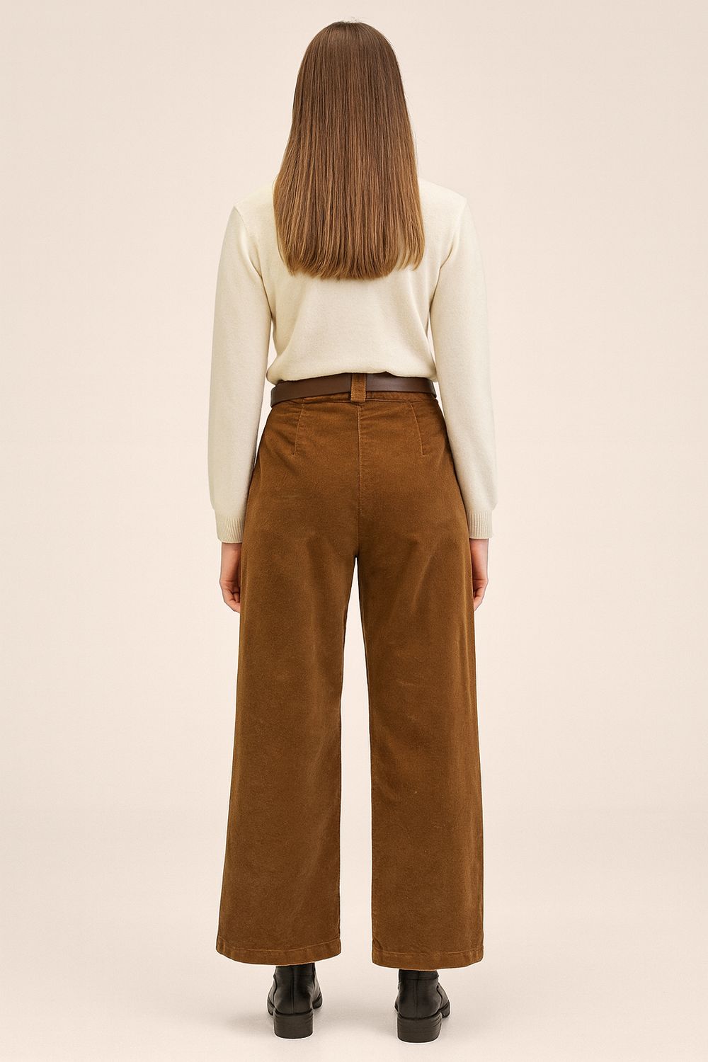 Bruine ribbed cotton wide leg broek – High waist &amp; elegante fit | Infinity Me Boutique