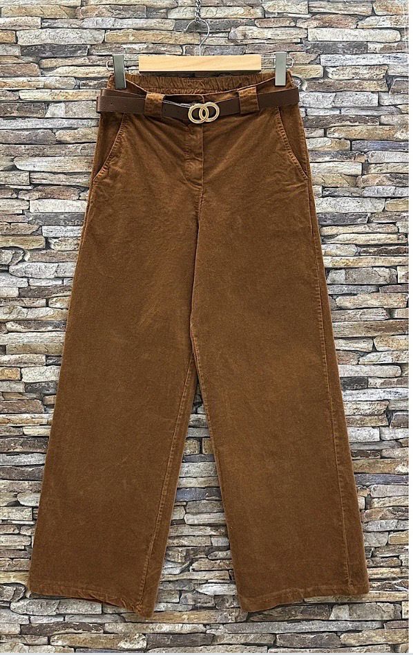 Bruine ribbed cotton wide leg broek – High waist &amp; elegante fit | Infinity Me Boutique