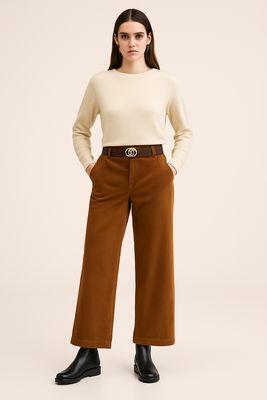 Bruine ribbed cotton wide leg broek – High waist &amp; elegante fit | Infinity Me Boutique