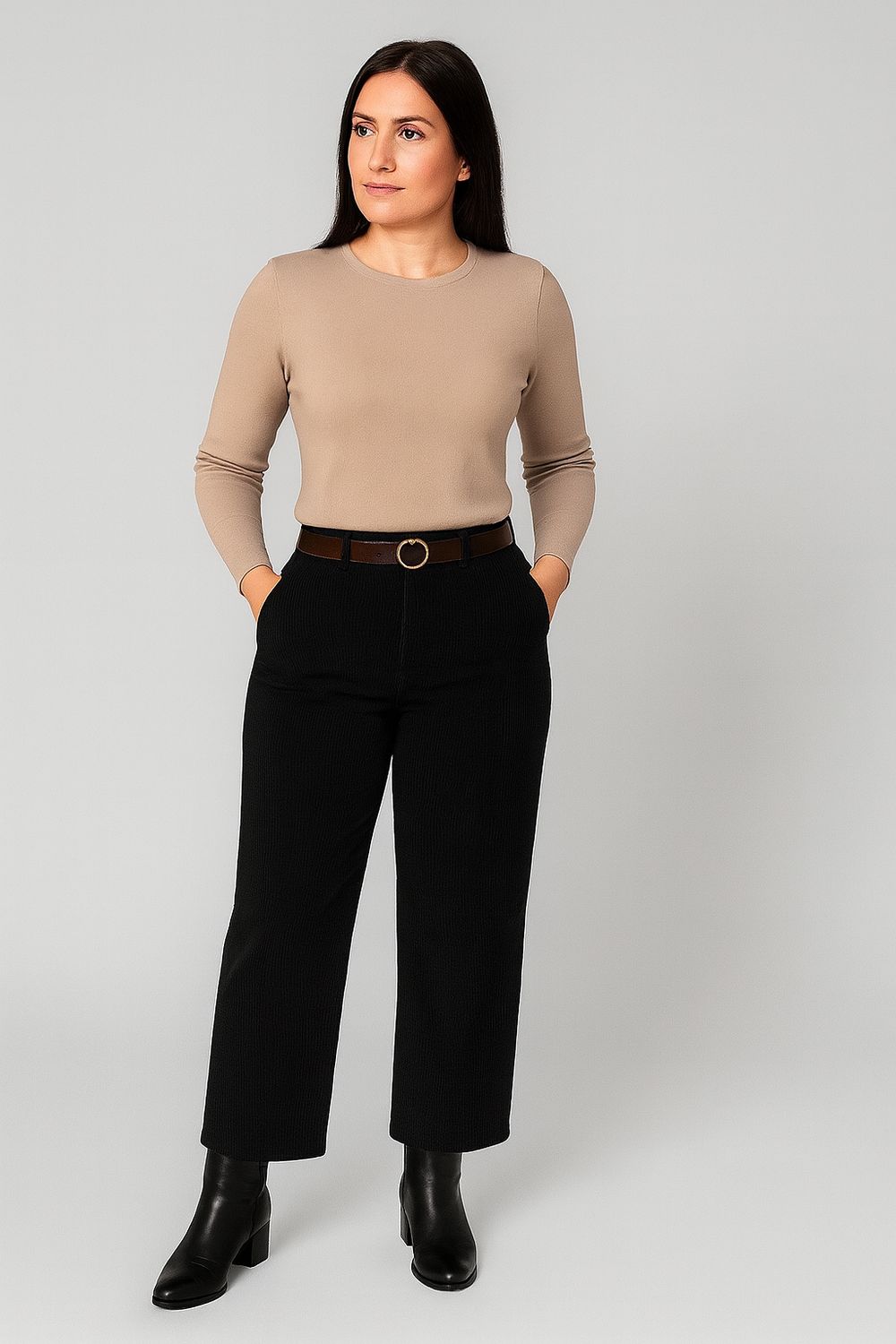Bruine ribbed cotton wide leg broek – High waist &amp; elegante fit | Infinity Me Boutique