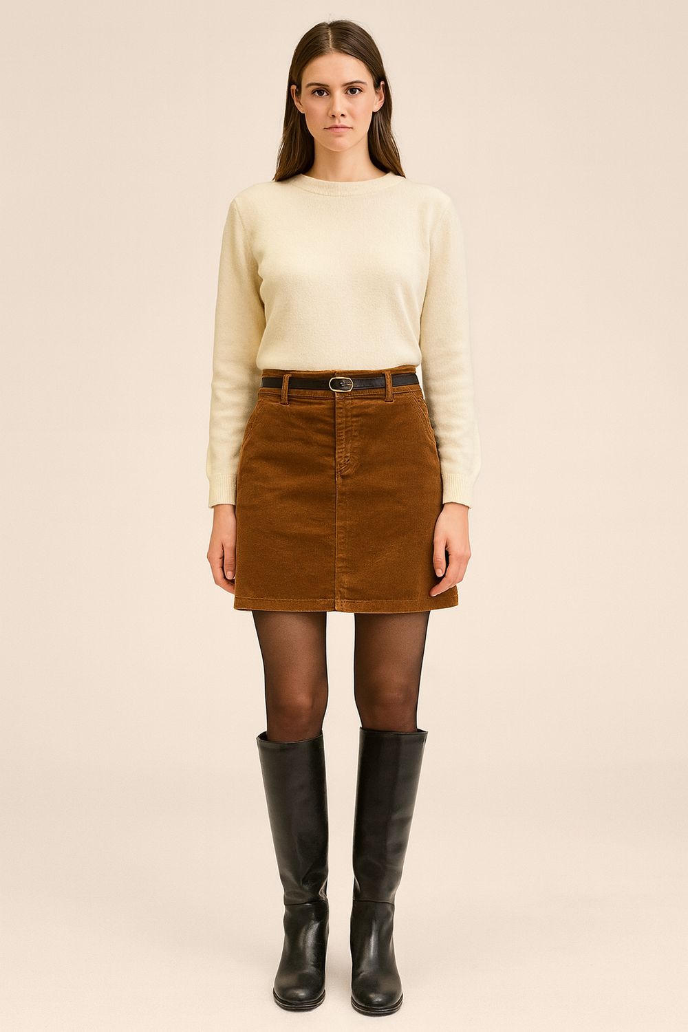 Klassieke tedin skirt chino thick velvet belt with pockets.