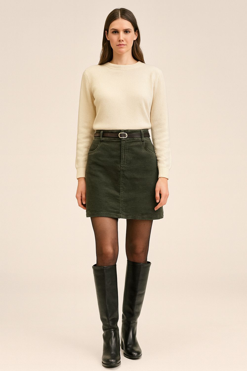 Klassieke tedin skirt chino thick velvet belt with pockets.
