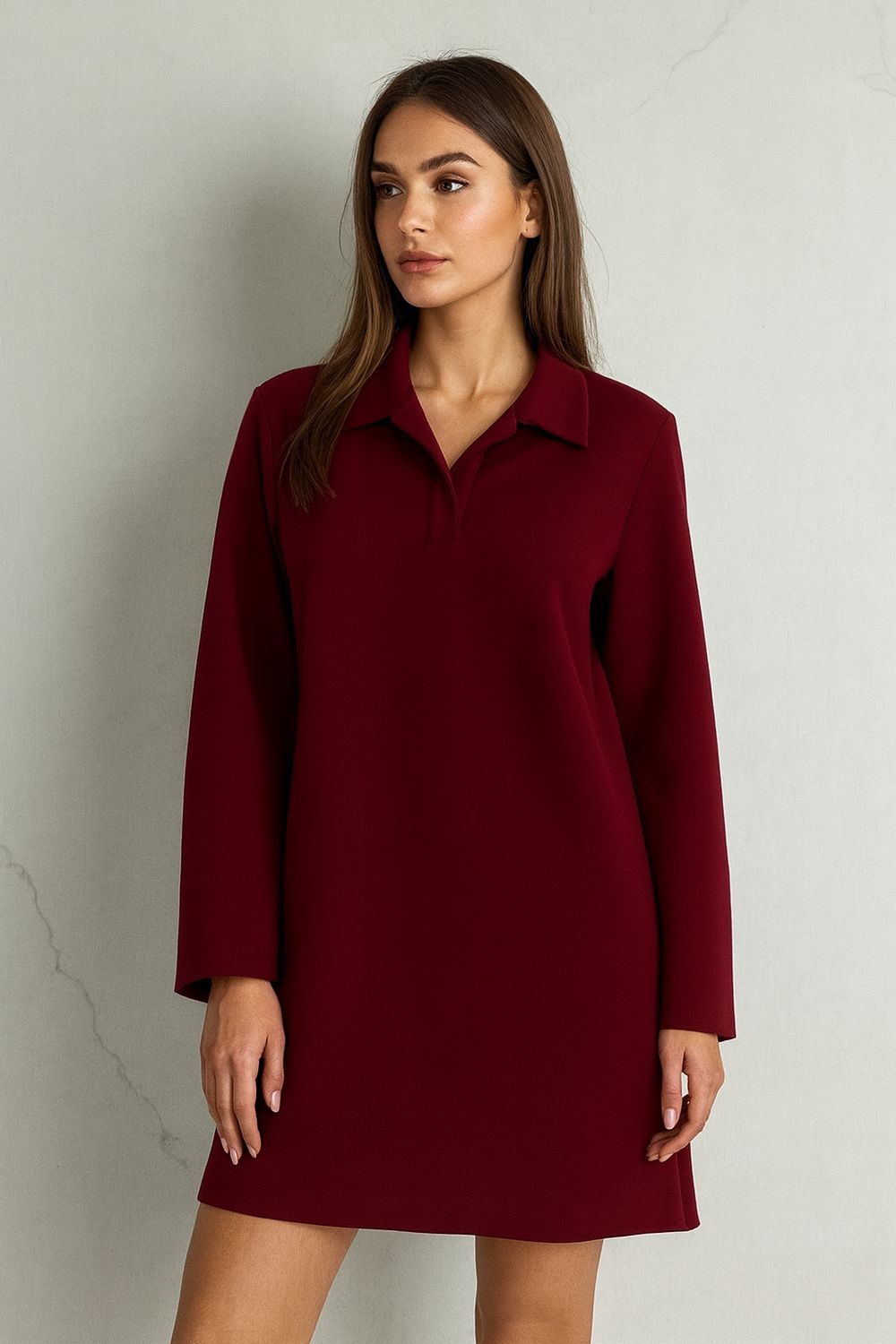 Burgundi polo jurk dames – korte jurk met kraag en knoopsluiting – casual chic outfit