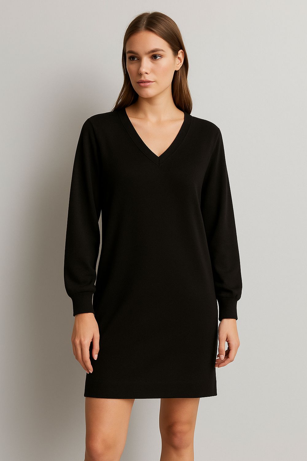 Sweater Jurk met V-hals – comfy midi korte jurk voor dames