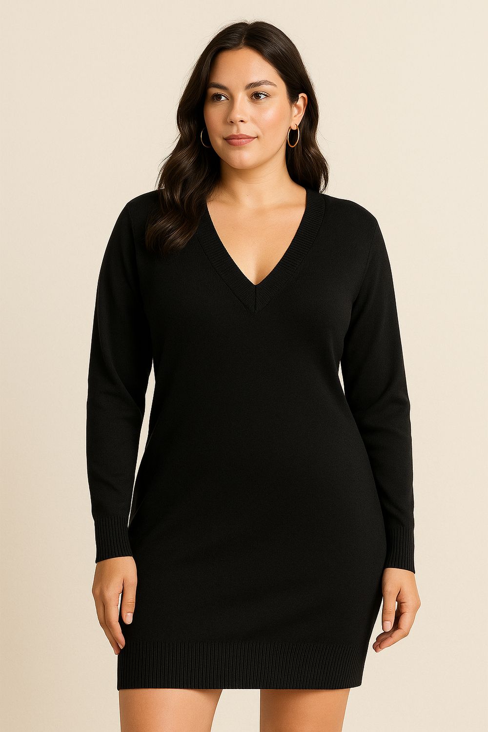 Sweater Jurk met V-hals – comfy midi korte jurk voor dames