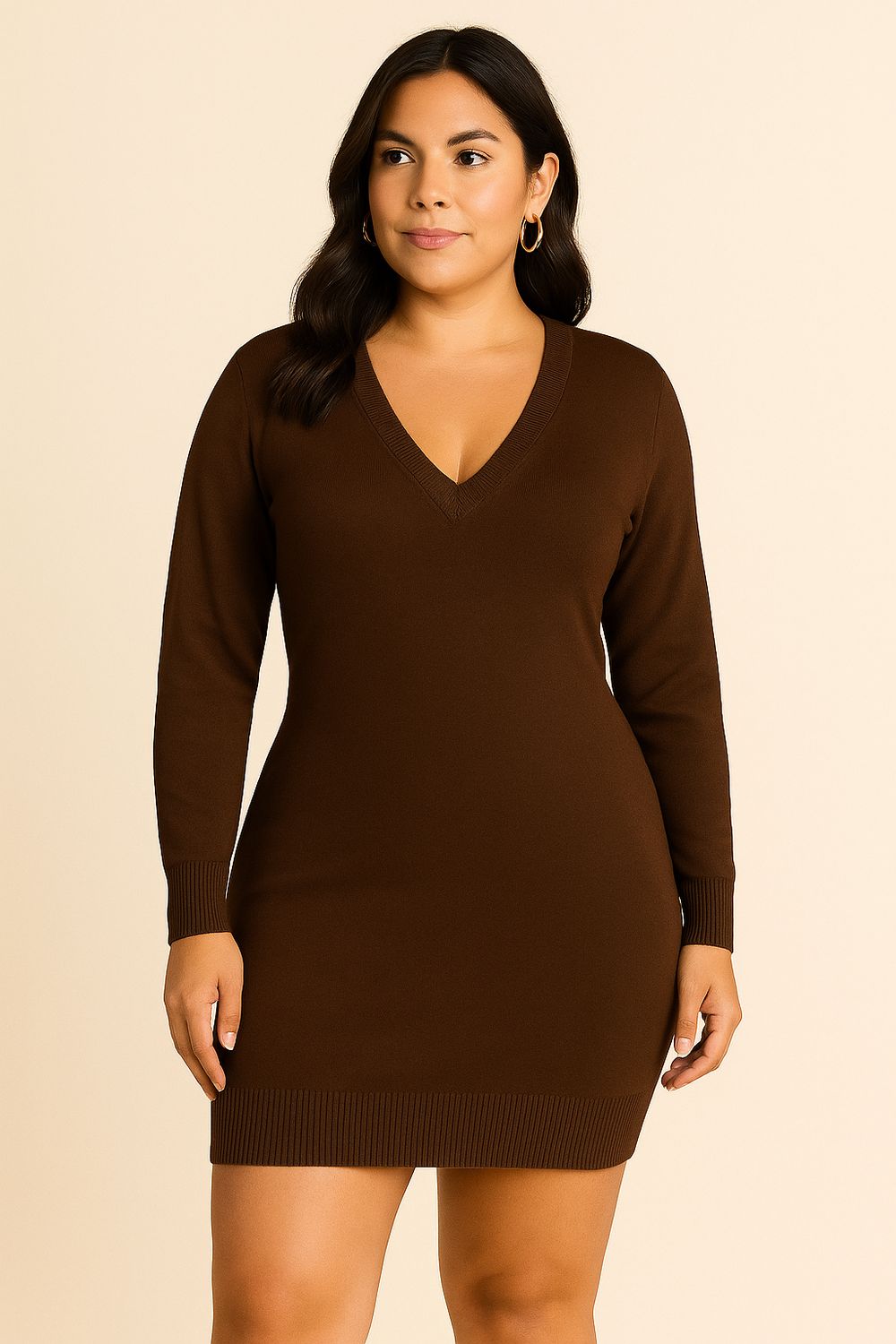 Sweater Jurk met V-hals – comfy midi korte jurk voor dames