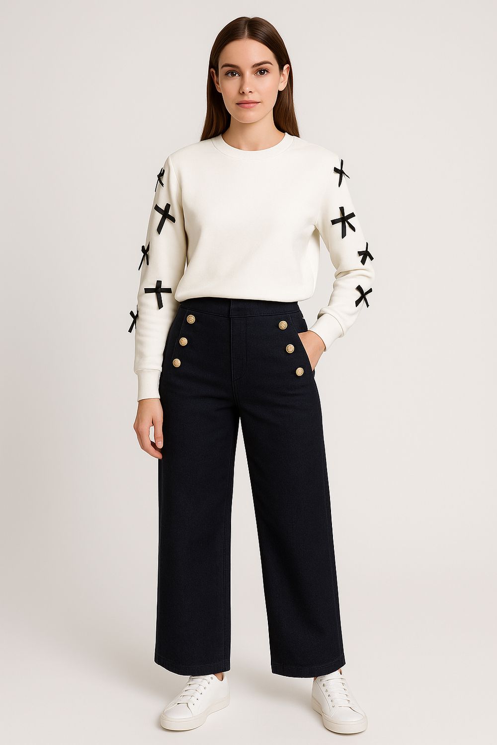 Sweater Met Strikjes - Dunne trui voor vrouwen - witte trui - lichte sweater