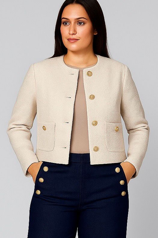 Modern Klassiek tweed jas- Gekleed Beige Vest Voor Dames