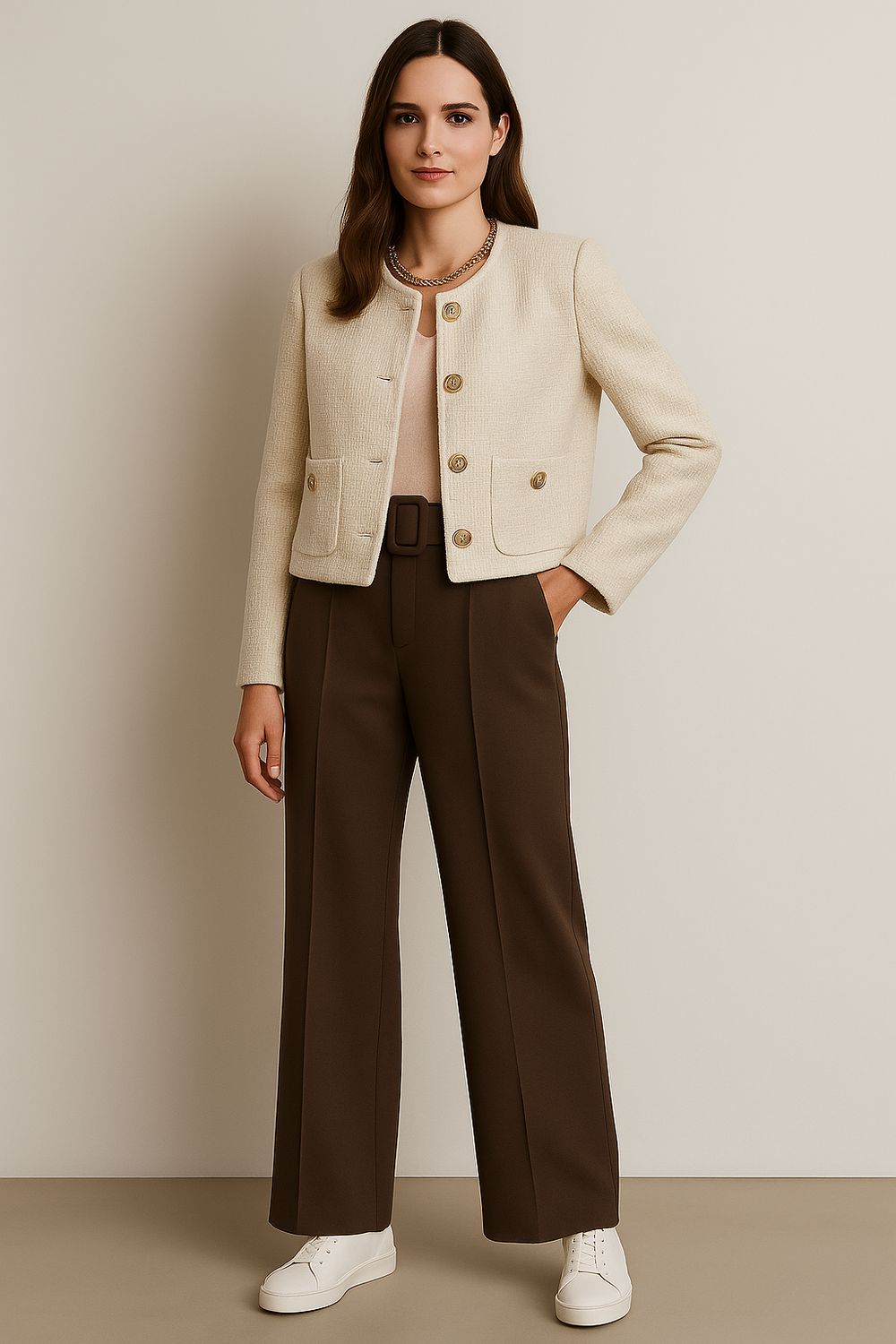 Modern Klassiek tweed jas- Gekleed Beige Vest Voor Dames