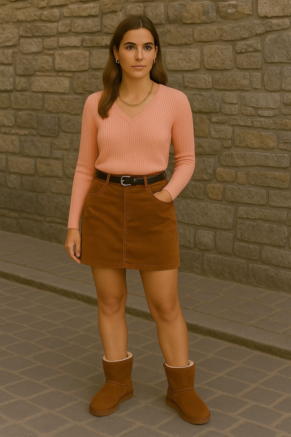 Klassieke skirt chino thick velvet belt with pockets.