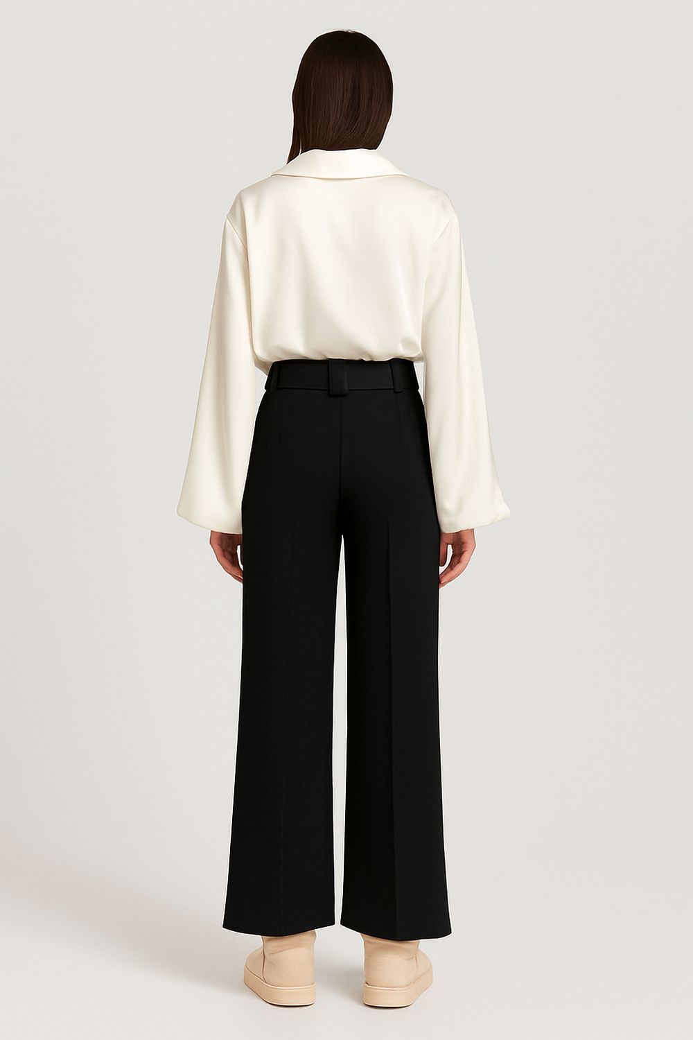 Stretchstof Milano fabric wijde broek, palazzo in Milano Chic Automnale met handgemaakte riem.