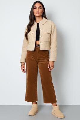Bruine ribbed cotton wide leg broek – High waist &amp; elegante fit | Infinity Me Boutique