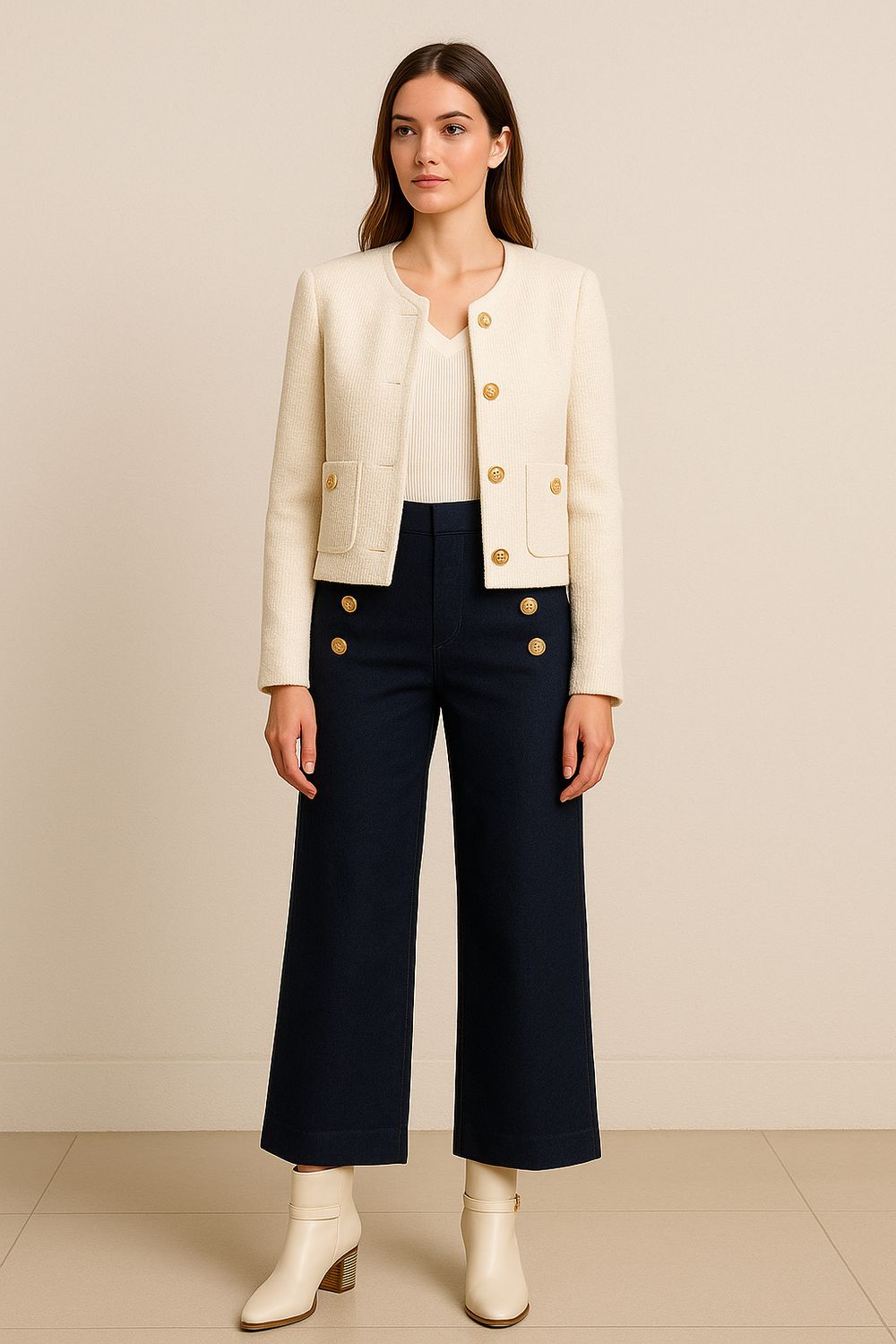 Modern Klassiek tweed jas- Gekleed Beige Vest Voor Dames