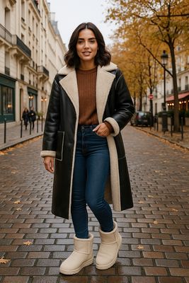 Lange jas in suède-look met teddy voering – Zwart | Infinity Me