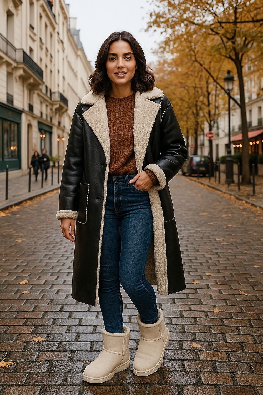 Lange faux leather jas met teddy voering, stijlvolle lange zwarte wintetjas dames- Infinity Me boutique